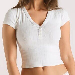 Lounge Underwear Pointelle Pajama Top Cream (cotton)